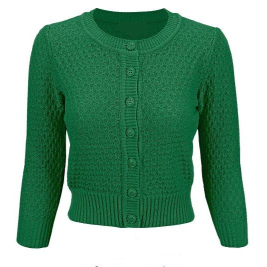 Kelly Green Cropped Rib Knit Cardigan