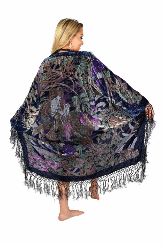 Igraine Lady of the Flowers Purple Velvet Burnout Kimono