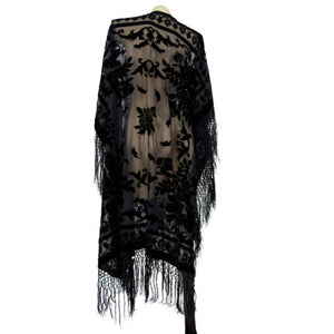 Keres Black Velvet Floral Burnout Kimono