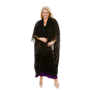 Keres Black Velvet Floral Burnout Kimono