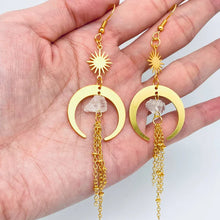 Load image into Gallery viewer, Bohemian Crescent Quartz Chain Tassel Earrings
