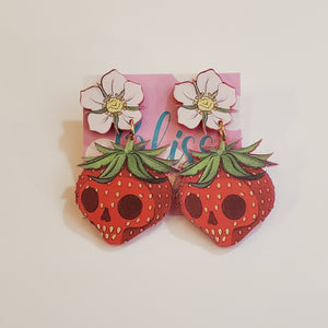 Strawberry Skull Acrylic Statement Earrings