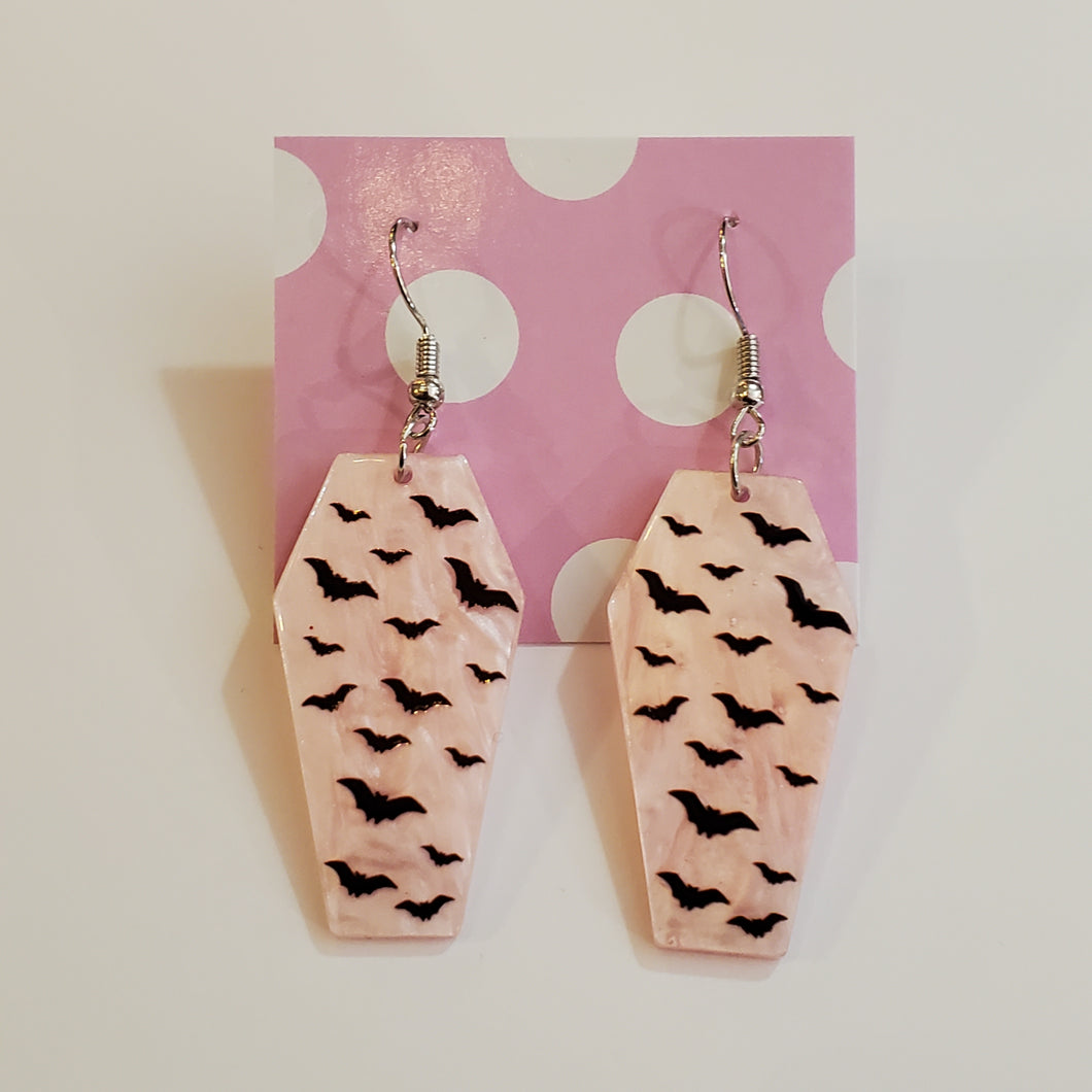 Little Pink Bat Coffin Statement Earrings