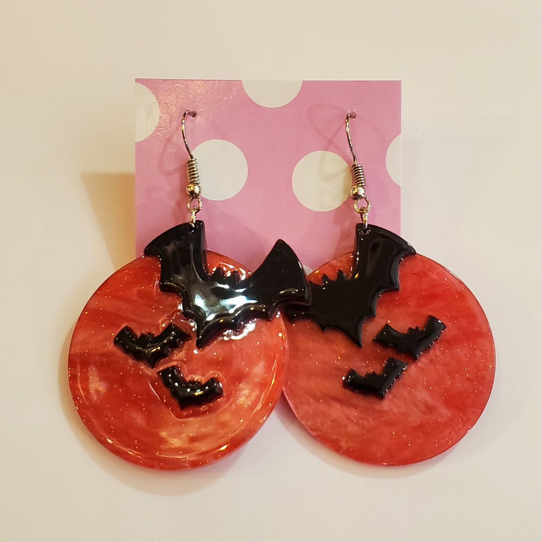 Blood Moon Bat Flock Acrylic Statement Earrings