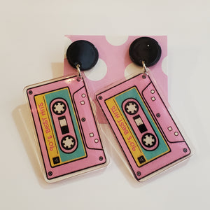 Greatest Hit Cassette Tape Acrylic Statement Earrings