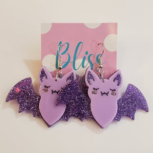 Purple Kawaii Bat Acrylic Statement Earrings