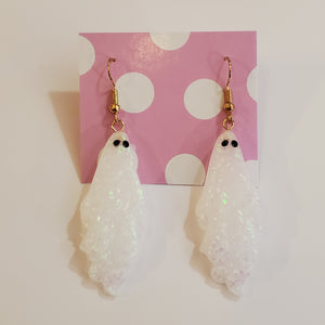 Flake Glitter Ghost Acrylic Statement Earrings