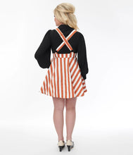 Load image into Gallery viewer, Burnt Orange &amp; White Stripe Snap Front Pinafore
