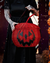 Load image into Gallery viewer, Haunted Hallows Red Pumpkin Jack O Lantern Wicker Picnic Basket Bag- NEW COLOR!
