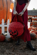 Load image into Gallery viewer, Haunted Hallows Red Pumpkin Jack O Lantern Wicker Picnic Basket Bag- NEW COLOR!
