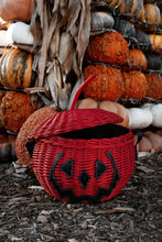 Load image into Gallery viewer, Haunted Hallows Red Pumpkin Jack O Lantern Wicker Picnic Basket Bag- NEW COLOR!
