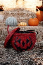 Load image into Gallery viewer, Haunted Hallows Red Pumpkin Jack O Lantern Wicker Picnic Basket Bag- NEW COLOR!
