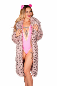 Pink and Black Leopard Faux Fur Jacket
