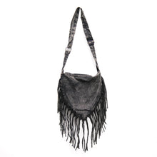 Load image into Gallery viewer, Gray Stonewashed Crossbody Fringe Purse
