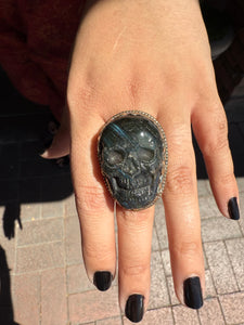 Deep Labradorite Skull Statement Ring