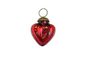 Mini Red Crackle Glass Heart Ornament