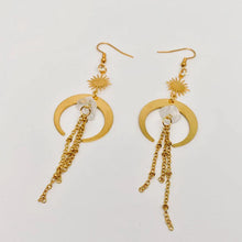 Load image into Gallery viewer, Bohemian Crescent Quartz Chain Tassel Earrings
