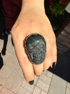 Deep Labradorite Skull Statement Ring