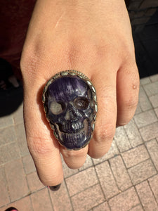 Deep Amethyst Skull Statement Ring