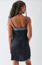 Load image into Gallery viewer, Teal and Black Crinkle Satin Cami Mini Slip Dress
