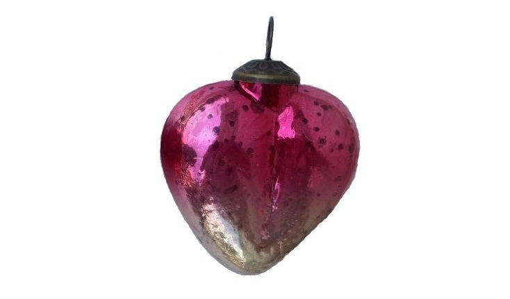 Pink-Silver Ombre Crackle Glass Heart Ornament
