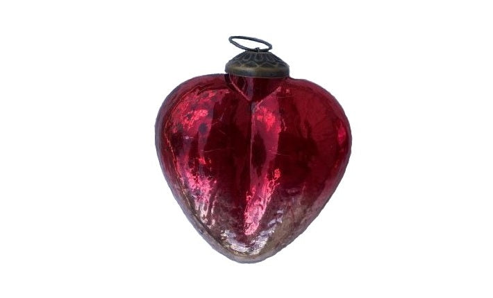 Red-Silver Ombre Crackle Glass Heart Ornament