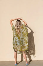 Load image into Gallery viewer, Chartreuse Velvet Mesh Tapestry Tassel Kimono
