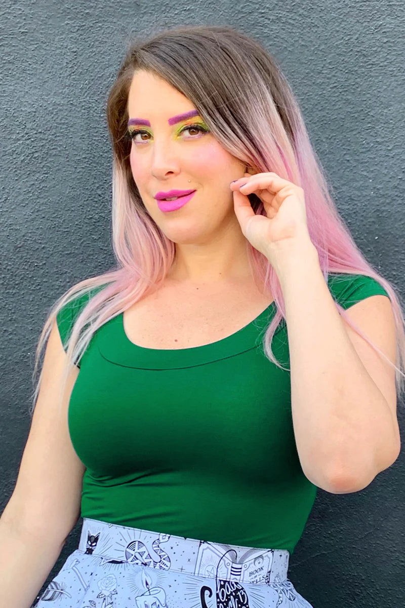 Kelly Green Retro Boat Neck Top
