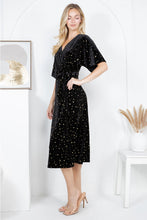 Load image into Gallery viewer, Golden Moon and Star Velvet Wrap Midi Dress
