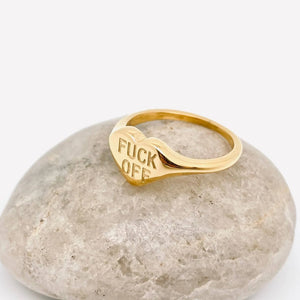 "F*ck Off" Heart Signet Style Ring