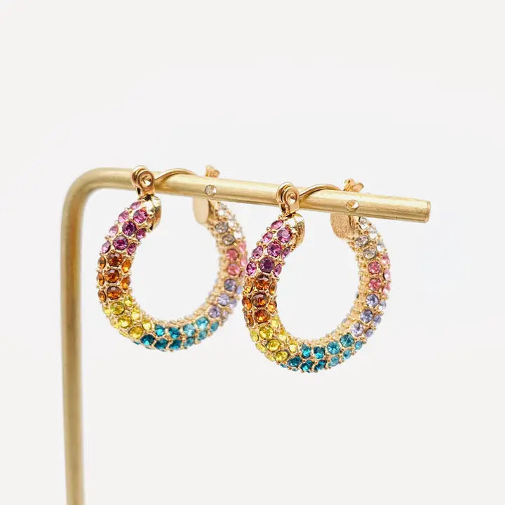 Sparkling Rainbow Round Hoop Earrings