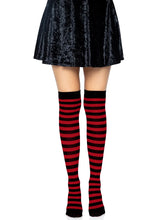 Load image into Gallery viewer, Black and Red Thigh High Stocking Socks
