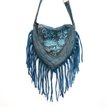 Load image into Gallery viewer, Teal Stonewashed Crossbody Fringe Purse
