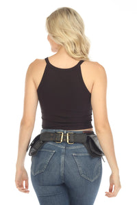 Two Pocket Leaves Leather Hip Belt with Extenders