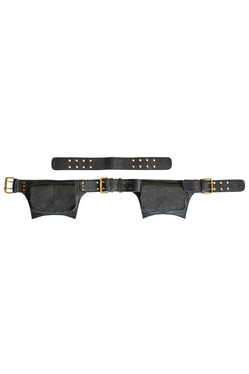 Two Pocket Leaves Leather Hip Belt with Extenders