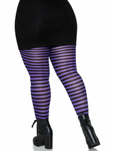 Load image into Gallery viewer, Black and Purple Striped Tights
