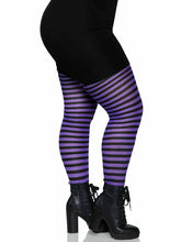 Load image into Gallery viewer, Black and Purple Striped Tights
