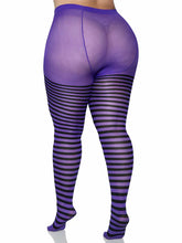 Load image into Gallery viewer, Black and Purple Striped Tights
