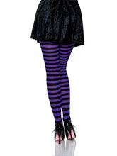 Load image into Gallery viewer, Black and Purple Striped Tights
