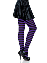 Load image into Gallery viewer, Black and Purple Striped Tights
