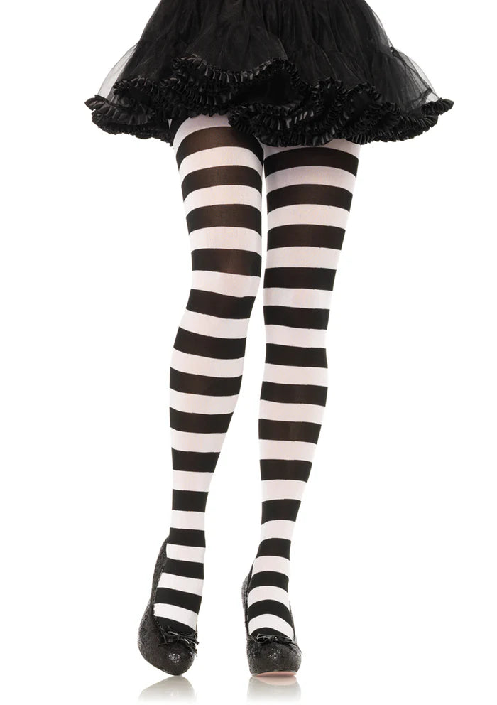 Black and White Wide Striped Tights