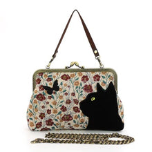 Load image into Gallery viewer, Floral Black Cat Kisslock Handbag

