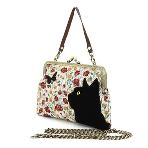 Floral Black Cat Kisslock Handbag