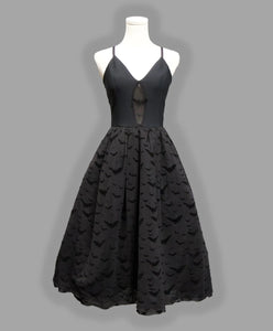 Bram Bat Velvet Flocked Bandage Fit and Flare Dress