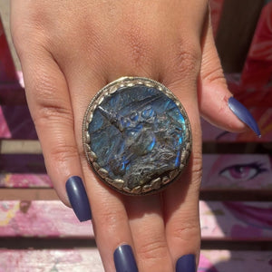 Unicorn Carved Labradorite Statement Ring- One of a Kind