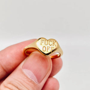 "F*ck Off" Heart Signet Style Ring