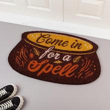 Load image into Gallery viewer, &quot;Come In For A Spell&quot; Cauldron Shaped Coir Door Mat
