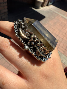 Smoky Quartz Crystal Point Statement Ring