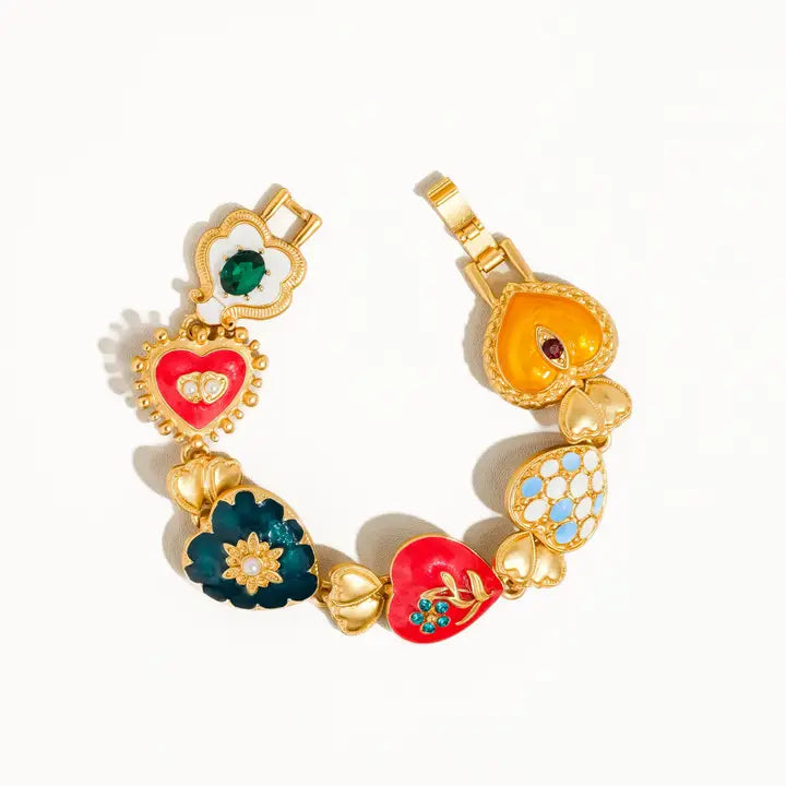 Baroque Enamel Hearts Dangly Bracelet