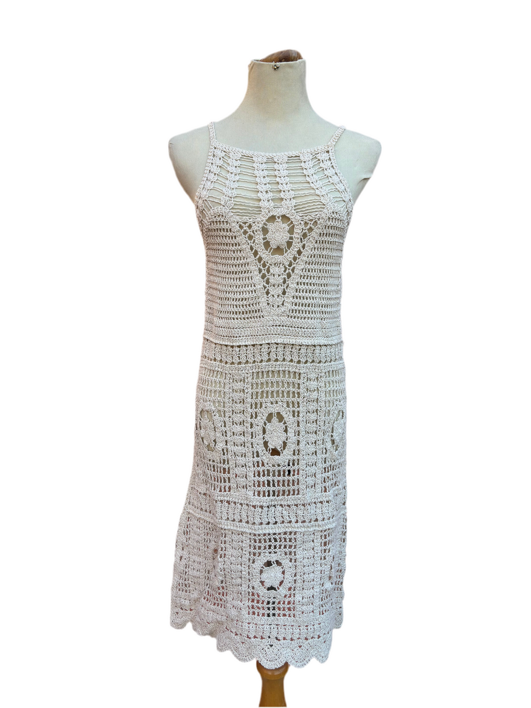 Crochet Cotton Floral Lace Midi Dress